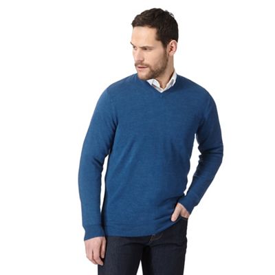 Blue V neck jumper with wool